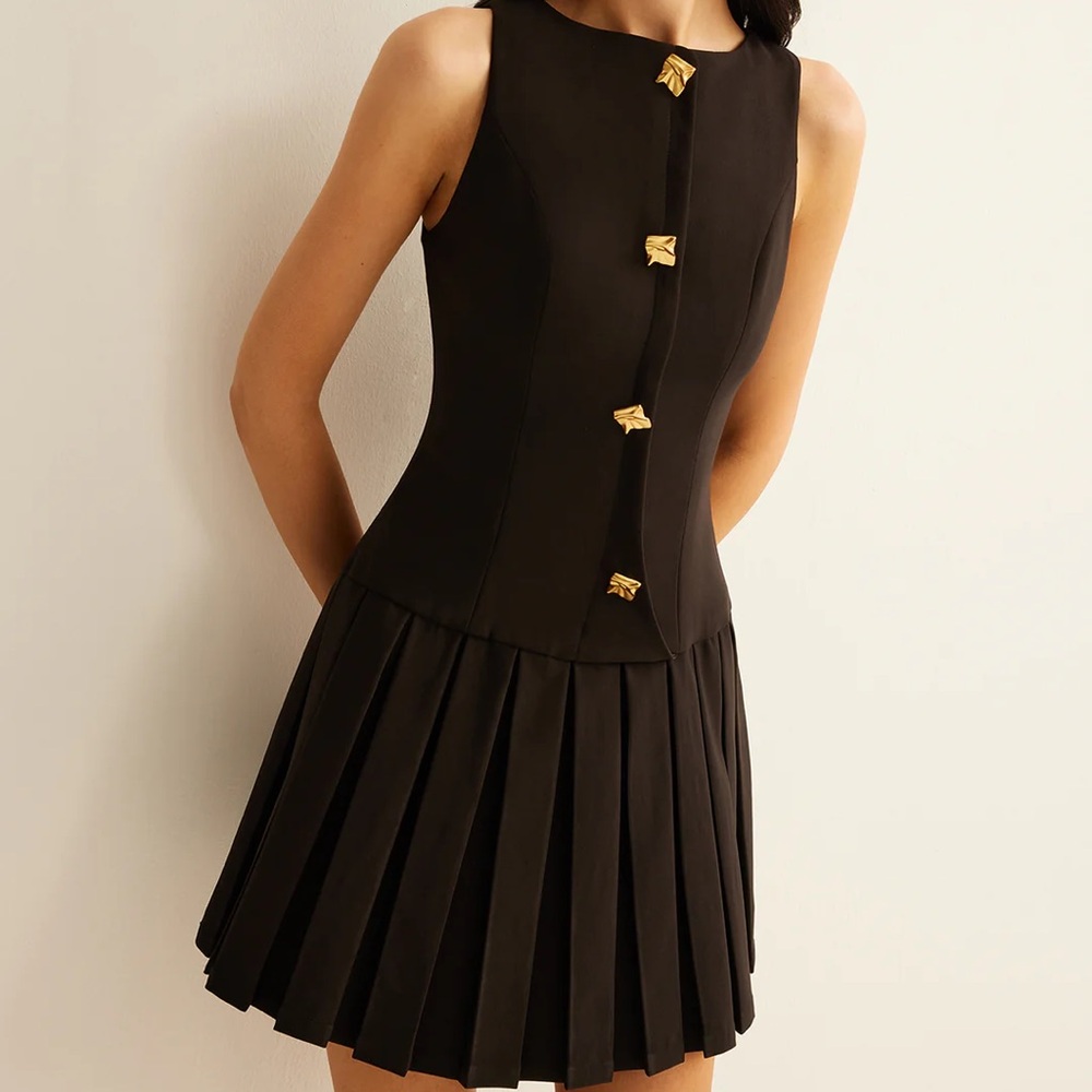 Commense Metal-Button Pleated Tank Dress